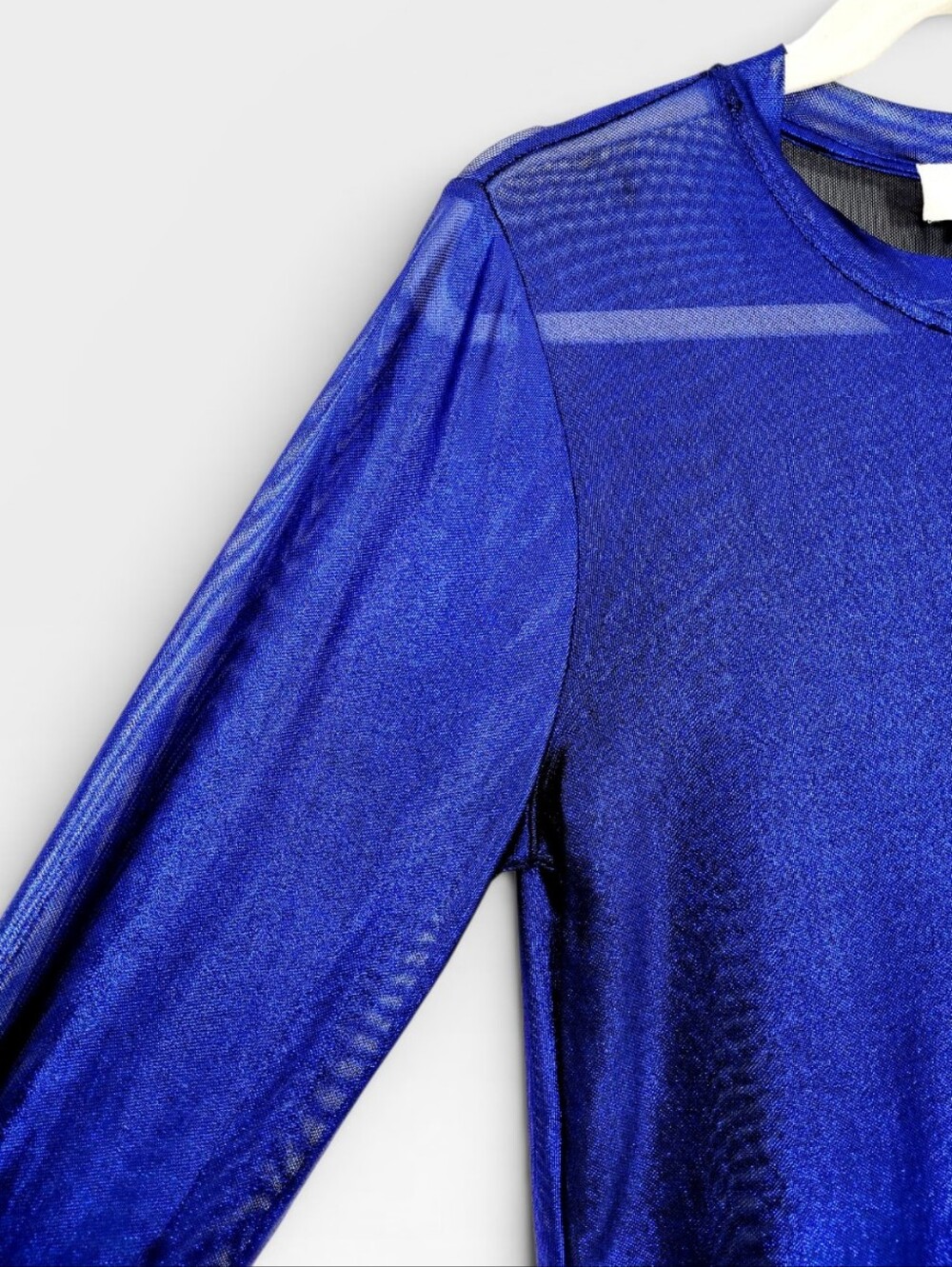 PORRIDGE x ANTHRO Long Sleeve Sheer Mesh Blue Metallic Shine Top Shirt Medium - Picture 4 of 8